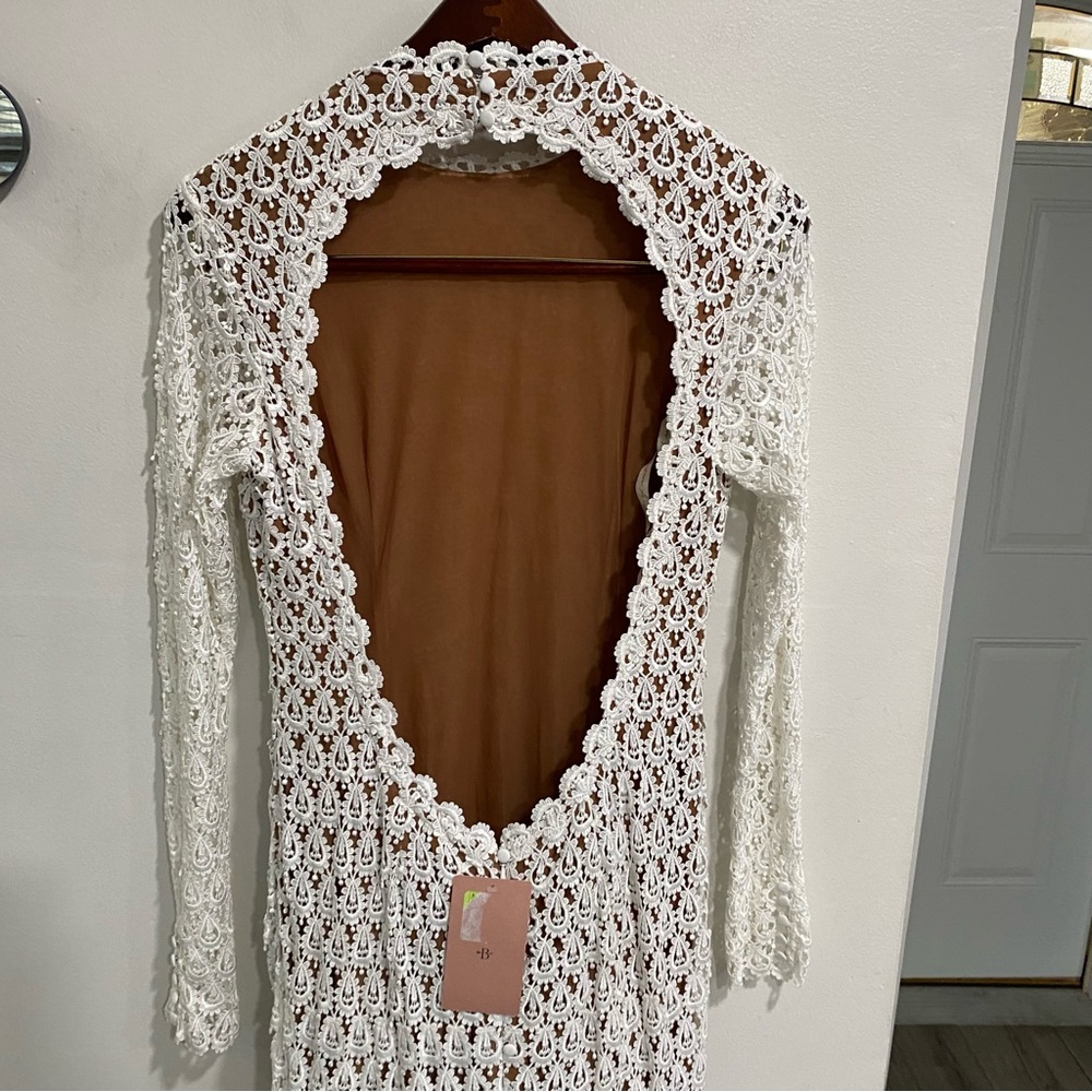 Daughters Of Simone Hollis Long Sleeve White Lace Crochet Gown Maxi Dress‎ XL - Picture 8 of 11